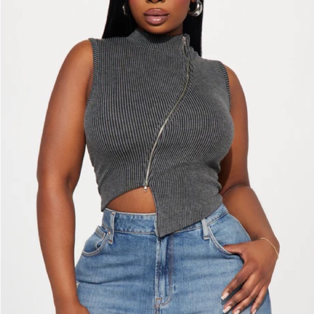 Fashion Nova Gray Ribbed Sleeveless Top